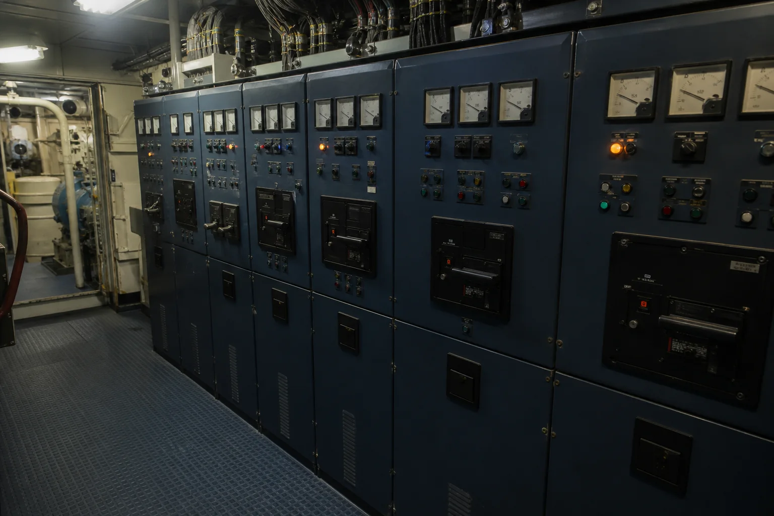 Main electrical switchboard inside a commercial vessel.